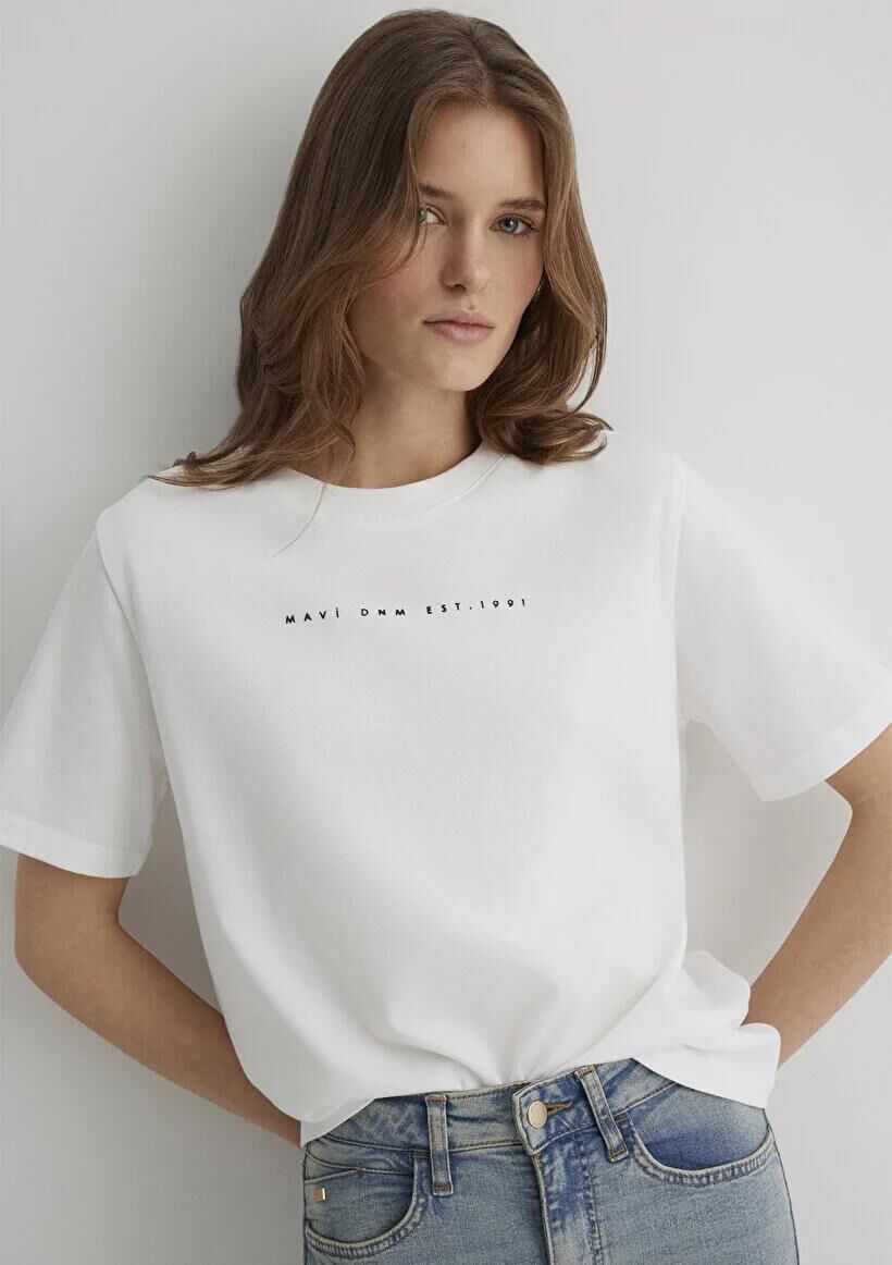 MAVİ BASKILI KADIN LOGO T-SHIRT