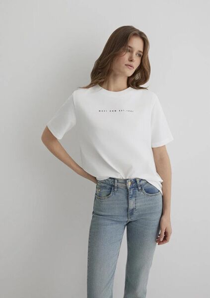 MAVİ BASKILI KADIN LOGO T-SHIRT