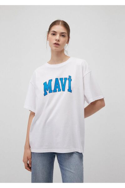 MAVİ BASKILI KADIN LOGO T-SHIRT