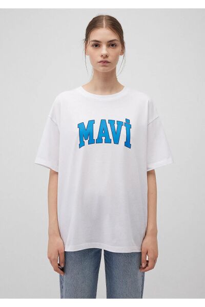 MAVİ BASKILI KADIN LOGO T-SHIRT