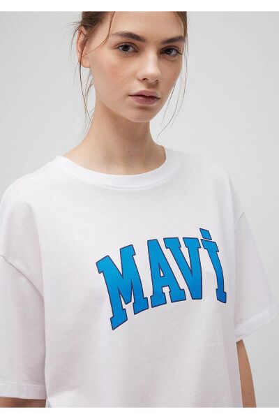 MAVİ BASKILI TİŞÖRT KADIN LOGO T-SHIRT