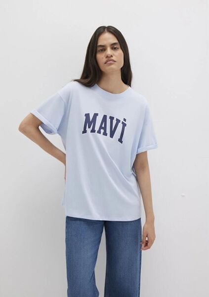 MAVİ BASKILI TİŞÖRT KADIN LOGO T-SHIRT