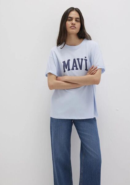 MAVİ BASKILI TİŞÖRT KADIN LOGO T-SHIRT