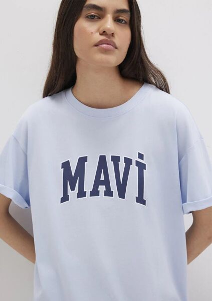 MAVİ BASKILI TİŞÖRT KADIN LOGO T-SHIRT