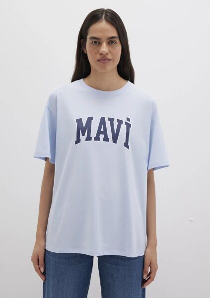 MAVİ BASKILI TİŞÖRT KADIN LOGO T-SHIRT