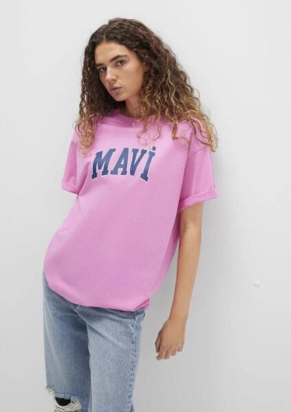 MAVİ BASKILI KADIN LOGO T-SHIRT