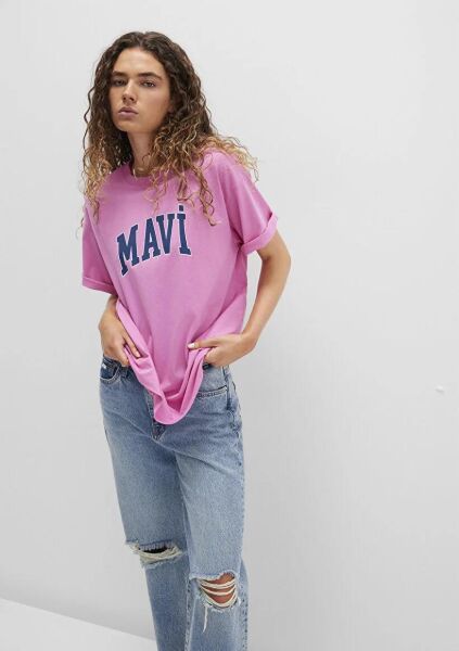 MAVİ BASKILI KADIN LOGO T-SHIRT
