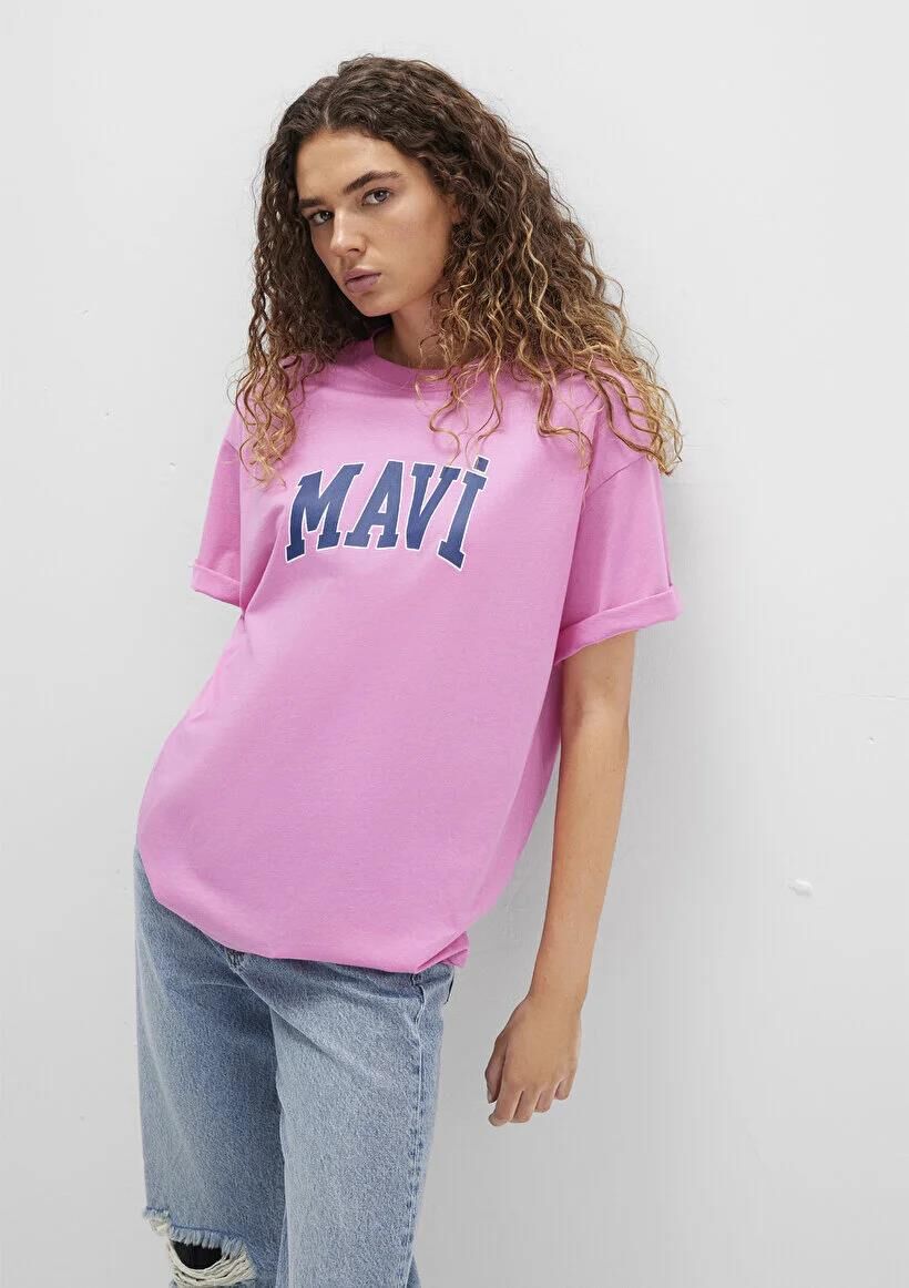 MAVİ BASKILI TİŞÖRT KADIN LOGO T-SHIRT