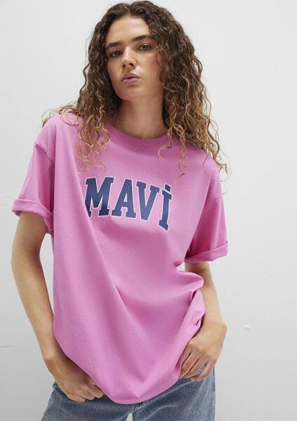 MAVİ BASKILI TİŞÖRT KADIN LOGO T-SHIRT