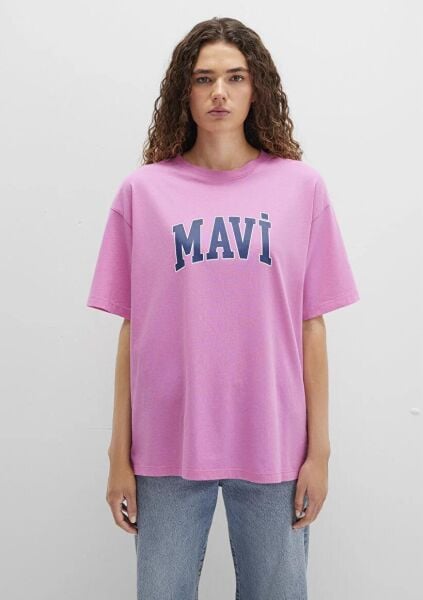 MAVİ BASKILI TİŞÖRT KADIN LOGO T-SHIRT