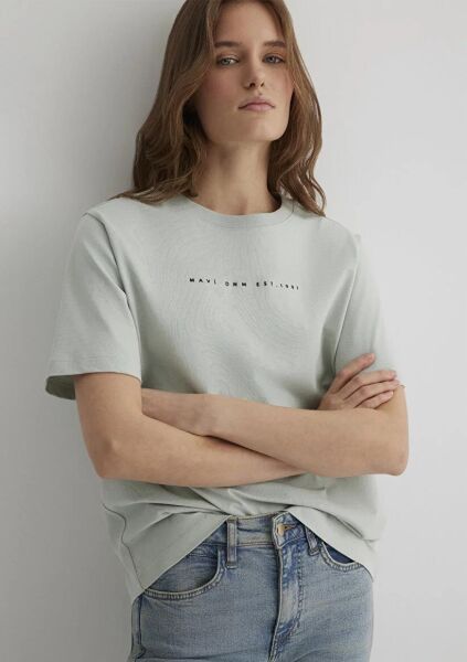 MAVİ BASKILI TİŞÖRT KADIN LOGO T-SHIRT