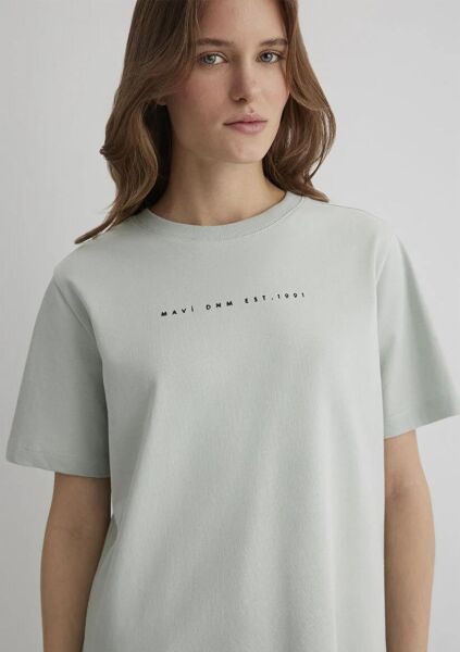 MAVİ BASKILI TİŞÖRT KADIN LOGO T-SHIRT