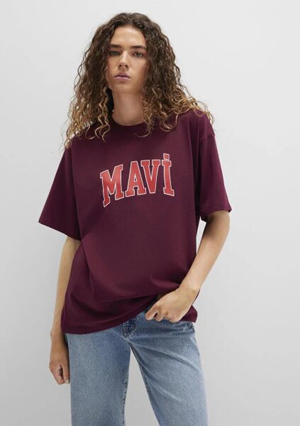 MAVİ BASKILI TİŞÖRT KADIN LOGO T-SHIRT