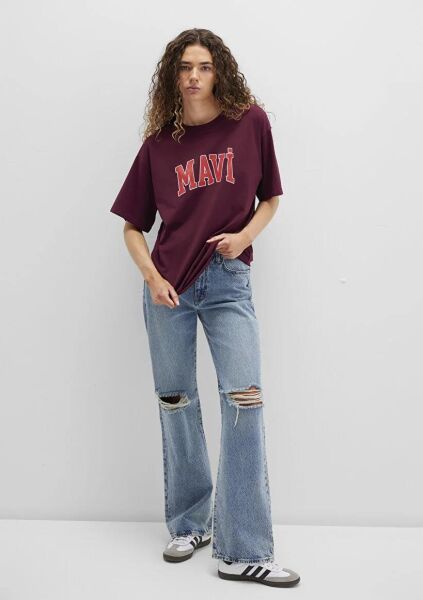 MAVİ BASKILI TİŞÖRT KADIN LOGO T-SHIRT