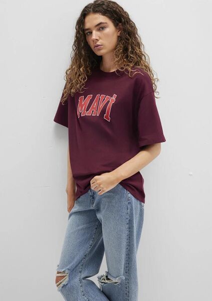 MAVİ BASKILI TİŞÖRT KADIN LOGO T-SHIRT