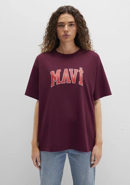 MAVİ BASKILI TİŞÖRT KADIN LOGO T-SHIRT