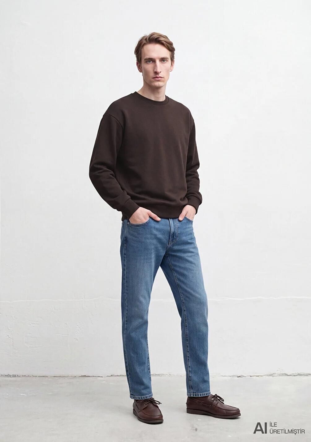 MAVİ BİSİKLET YAKA ERKEK SWEATSHIRT