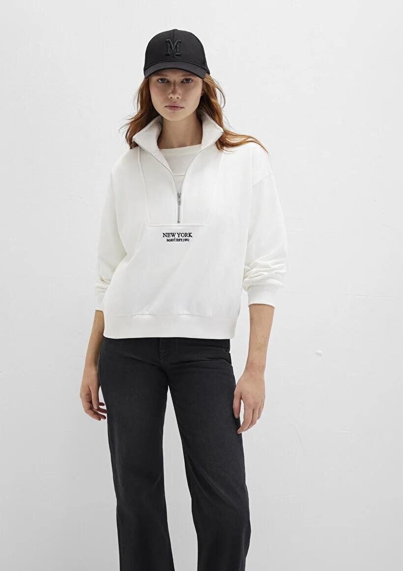 MAVİ YARIM FERMUARLI KADIN SWEATSHIRT