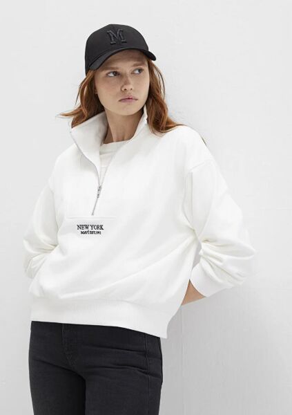 MAVİ YARIM FERMUARLI KADIN SWEATSHIRT