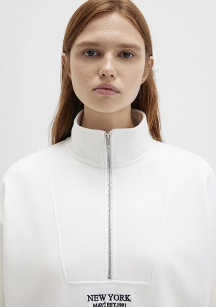 MAVİ YARIM FERMUARLI KADIN SWEATSHIRT