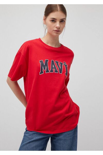 MAVİ BASKILI KADIN LOGO T-SHIRT