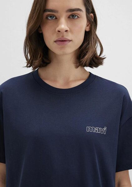 MAVİ KISA KOLLU PENYE KADIN LOGO T-SHIRT