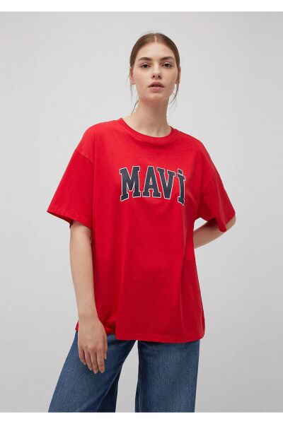 MAVİ BASKILI TİŞÖRT KADIN LOGO T-SHIRT