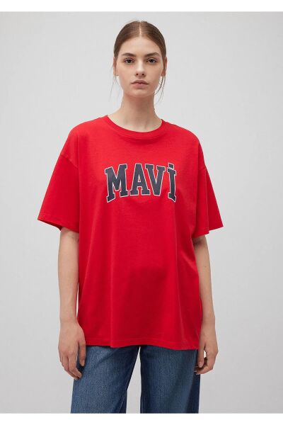 MAVİ BASKILI TİŞÖRT KADIN LOGO T-SHIRT