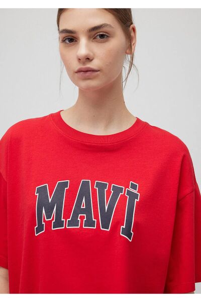 MAVİ BASKILI KADIN LOGO T-SHIRT