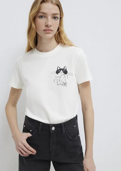 MAVİ KEDİ BASKILI KADIN TİŞÖRT