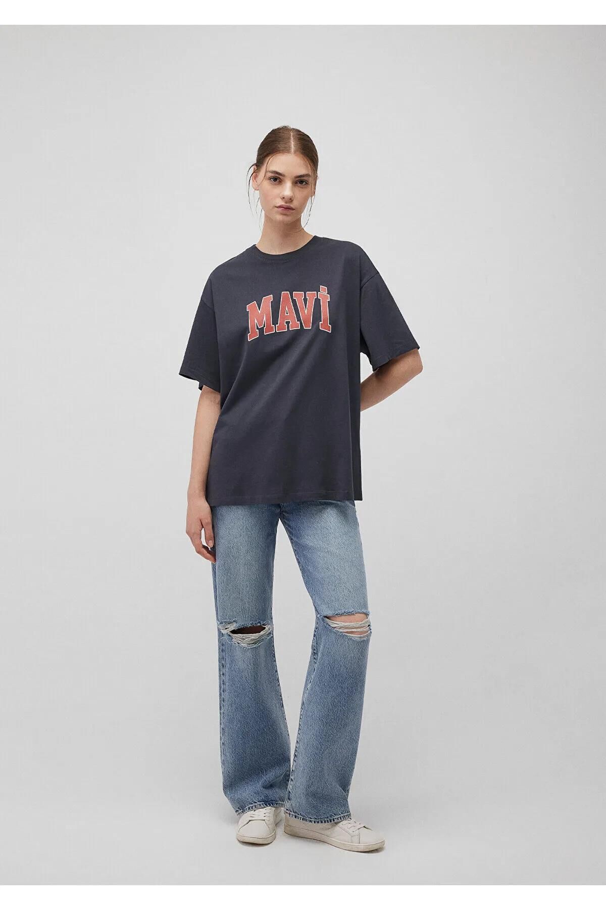 MAVİ BASKILI KADIN LOGO T-SHIRT