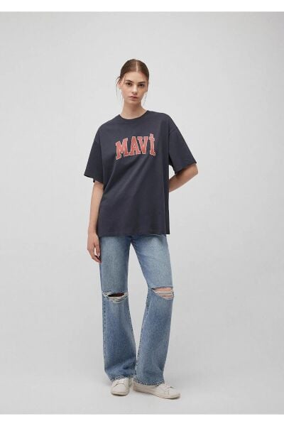MAVİ BASKILI KADIN LOGO T-SHIRT