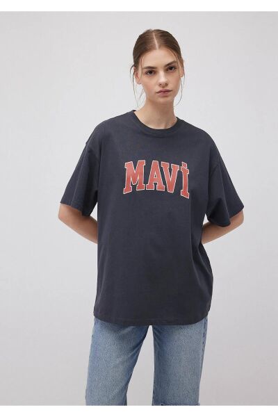 MAVİ BASKILI KADIN LOGO T-SHIRT