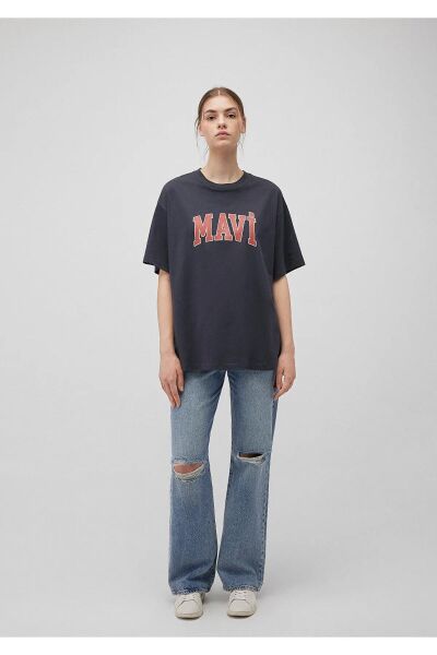 MAVİ BASKILI TİŞÖRT KADIN LOGO T-SHIRT