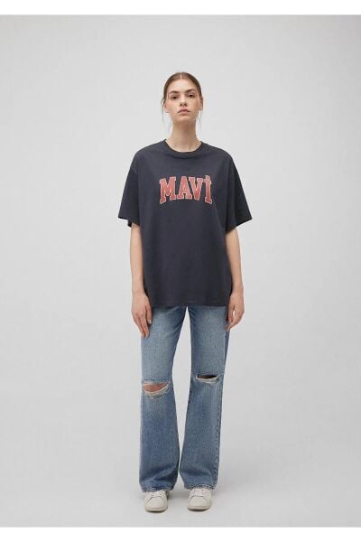 MAVİ BASKILI KADIN LOGO T-SHIRT