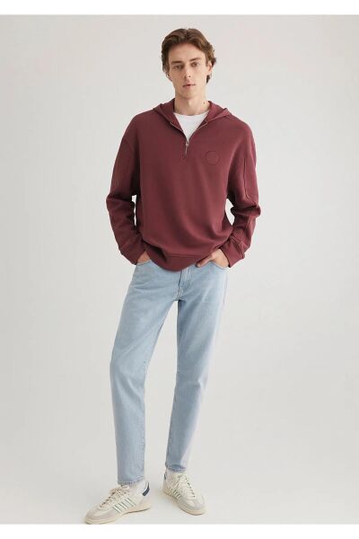 MAVİ HALF ZIP KAPÜŞONLU SWEATSHIRT ERKEK SWEATSHIRT