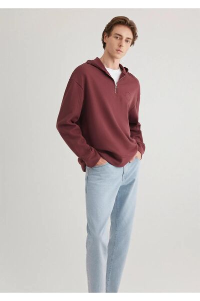 MAVİ HALF ZIP KAPÜŞONLU ERKEK SWEATSHIRT