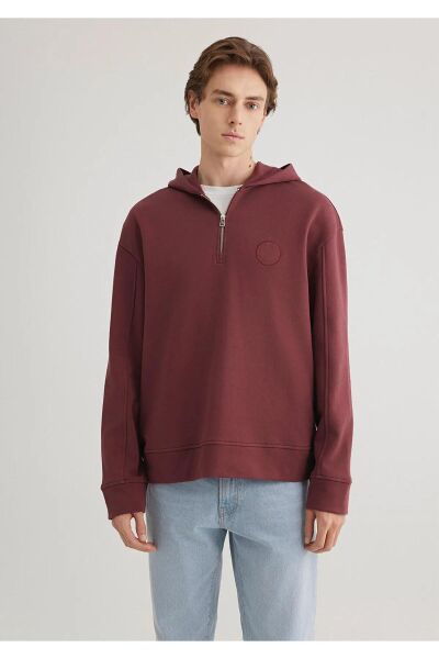 MAVİ HALF ZIP KAPÜŞONLU ERKEK SWEATSHIRT