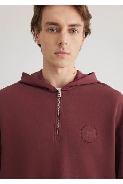 MAVİ HALF ZIP KAPÜŞONLU SWEATSHIRT ERKEK SWEATSHIRT