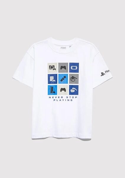 MAVİ PS NEVER STOP BASKILI ERKEK ÇOCUK PROJE, LİSANS T-SHIRT