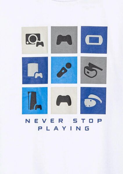 MAVİ PS NEVER STOP BASKILI ERKEK ÇOCUK PROJE, LİSANS T-SHIRT