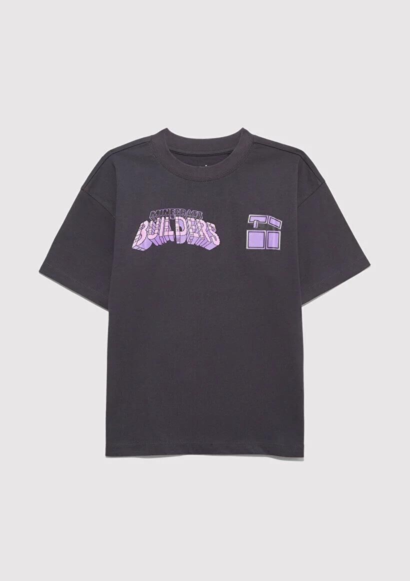 MAVİ MINECRAFT BASKILI ERKEK ÇOCUK PROJE, LİSANS T-SHIRT