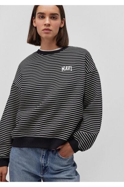 MAVİ BASKILI SWEATSHIRT KADIN 0 YAKA SWEATSHIRT