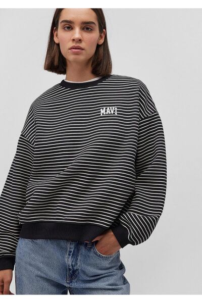 MAVİ BASKILI KADIN 0 YAKA SWEATSHIRT