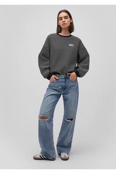 MAVİ BASKILI KADIN 0 YAKA SWEATSHIRT