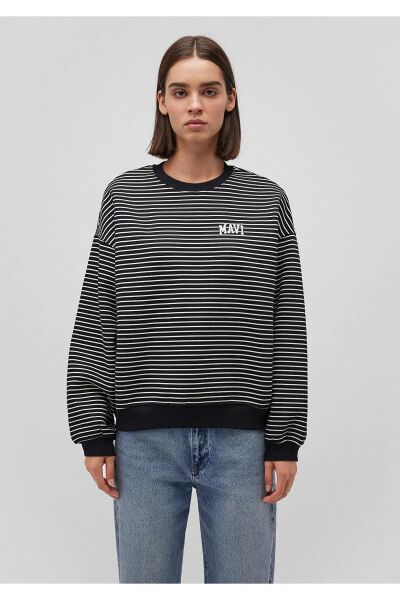 MAVİ BASKILI KADIN 0 YAKA SWEATSHIRT