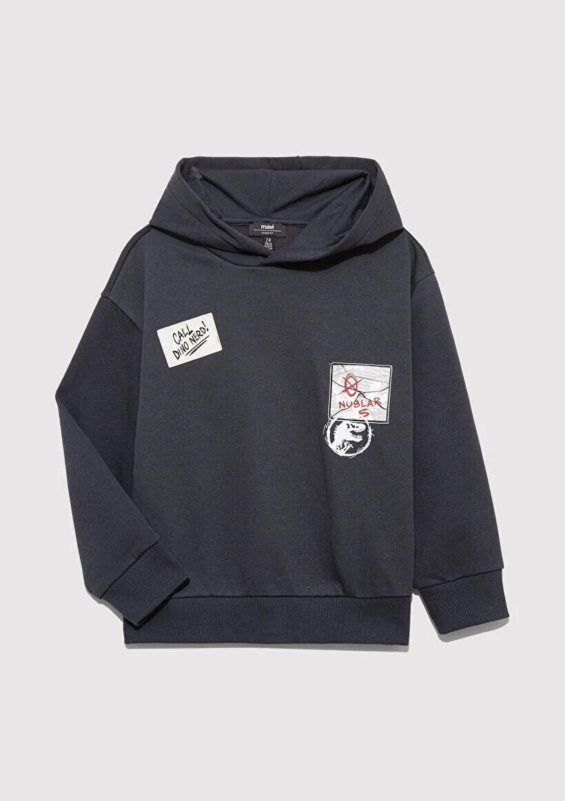 MAVİ JURASSIC PARK BASKILI KAPÜŞONLU SWEATSHIRT ERKEK ÇOCUK SWEATSHIRT
