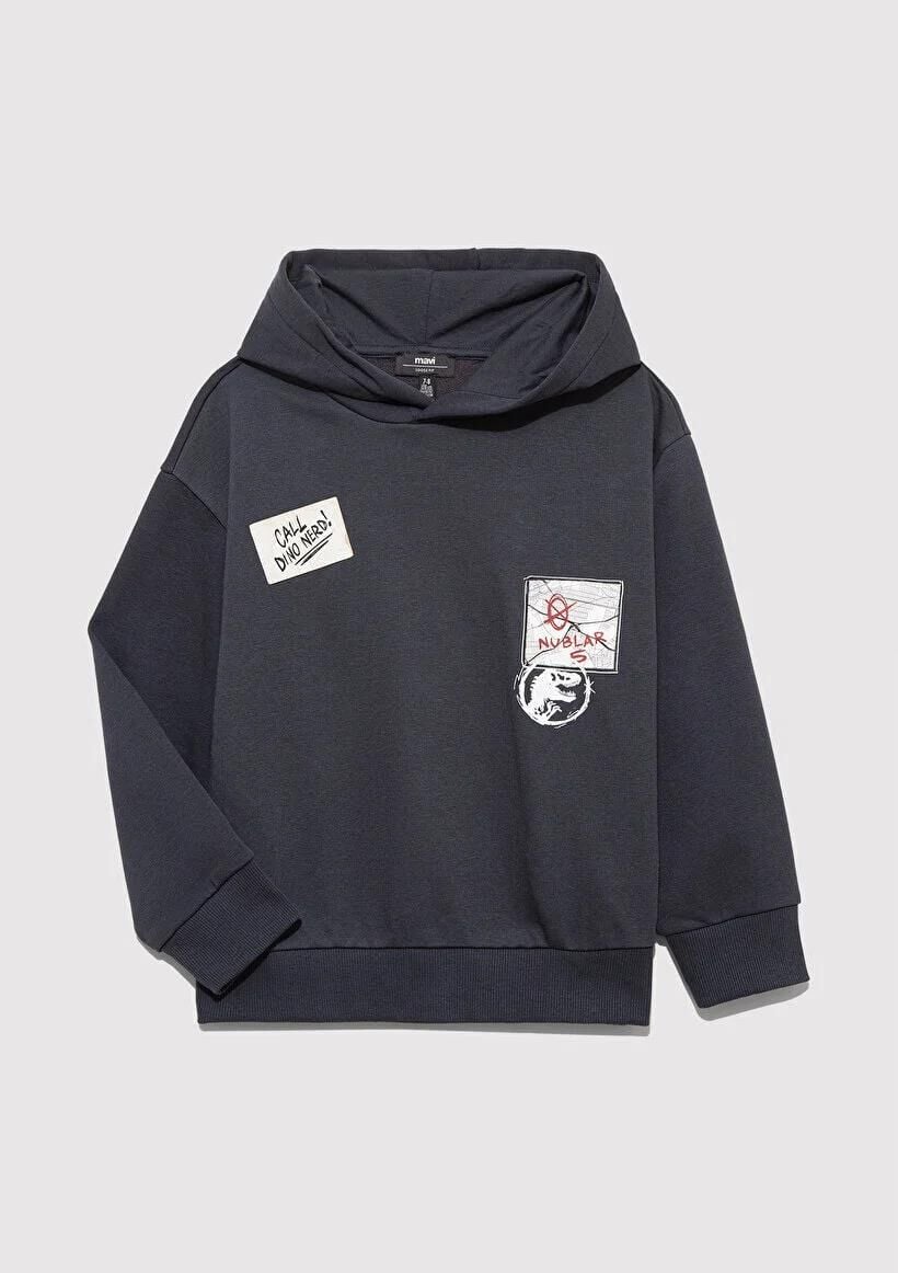 MAVİ JURASSIC PARK BASKILI KAPÜŞONLU ERKEK ÇOCUK SWEATSHIRT