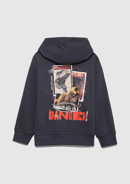 MAVİ JURASSIC PARK BASKILI KAPÜŞONLU SWEATSHIRT ERKEK ÇOCUK SWEATSHIRT