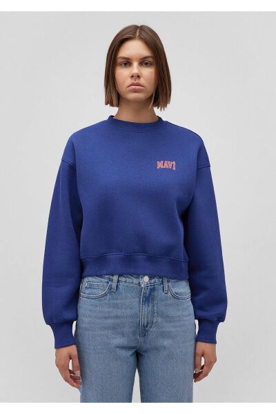 MAVİ LOGO KISA SWEATSHIRT KADIN LOGO T-SHIRT